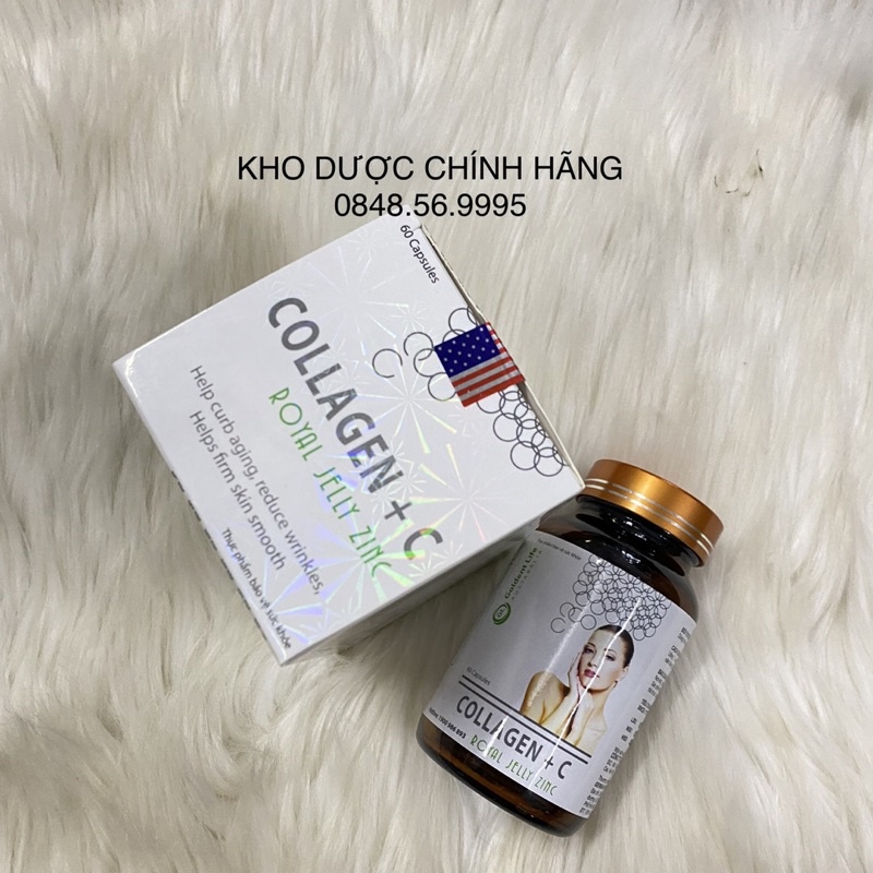 Viên Uống Đẹp Da Sáng Da Collagen + C Royal Jelly Zinc Lọ 60 viên - Chống lão hoá, giảm thâm nám, rụng tóc ngừa nếp nhăn