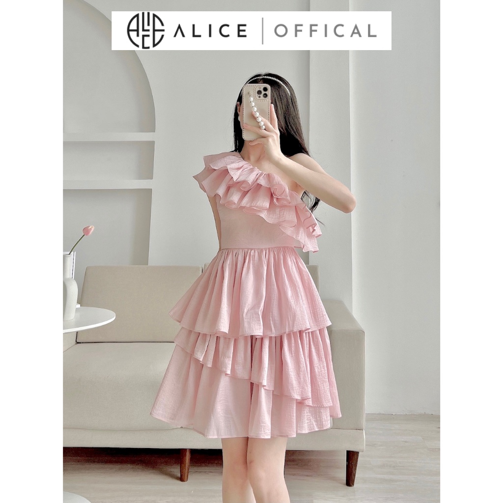 Váy Tiểu Thư Lệch Vai ALCIE Chất Vải Organza Đứng Form Thiết Kế Bèo Ngực 2 Tầng V832