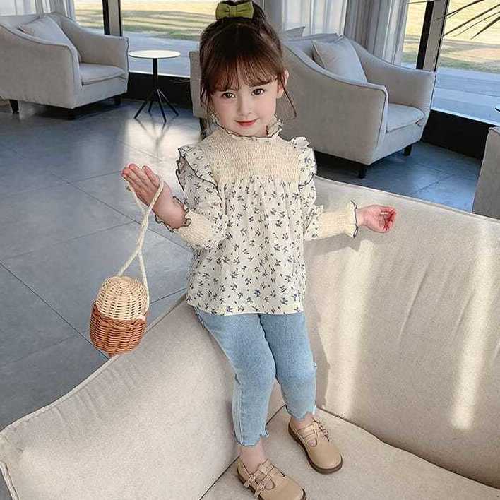 Quần jean dài phong cách Hàn Quốc thời trang xuân thu 2021 dành cho bé gái