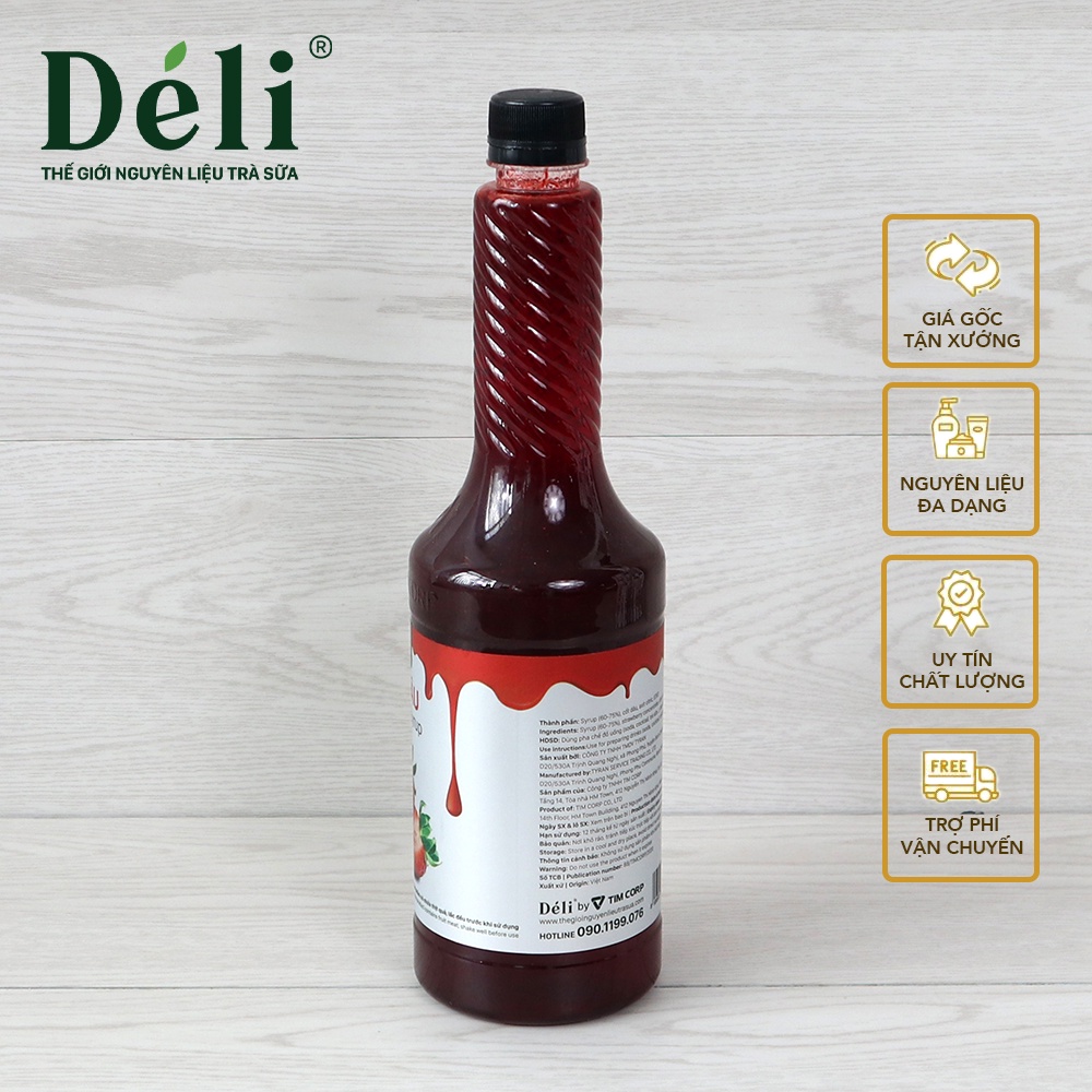 Siro dâu Déli 350ml [65% CÓ CHỨA THỊT QUẢ] HSD: 12 tháng, nguyên liêu pha chế trà trái cây, soda, làm thạch rau câu,...