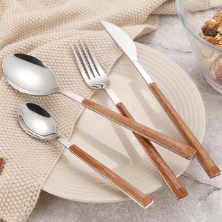 Thìa dĩa inox, bộ thìa dĩa inox không gỉ cán gỗ trọng