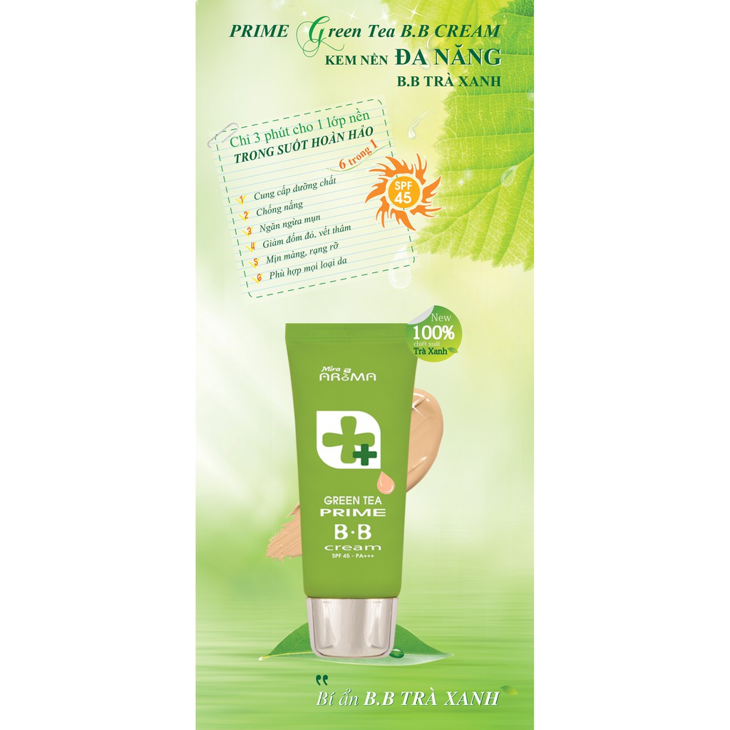 Kem nền đa năng trà xanh Mira Aroma Prime Green Tea B.B Cream