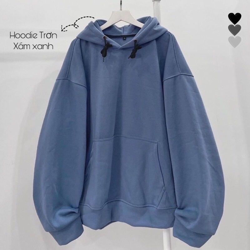 Áo Hoodie Nỉ Bông Trơn màu XÁM XANH/XÁM CHUỘT  Nam nữ unisex form rộng/Áo khoác hoodie có nón