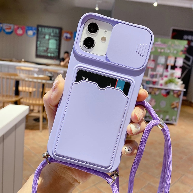 Ốp Điện Thoại Mềm Dạng Ví Có Dây Đeo Chéo Cho Iphone 11 12 13 Pro Max 14 11 Pro 13 MiNi X XR XS 7 8 Plus