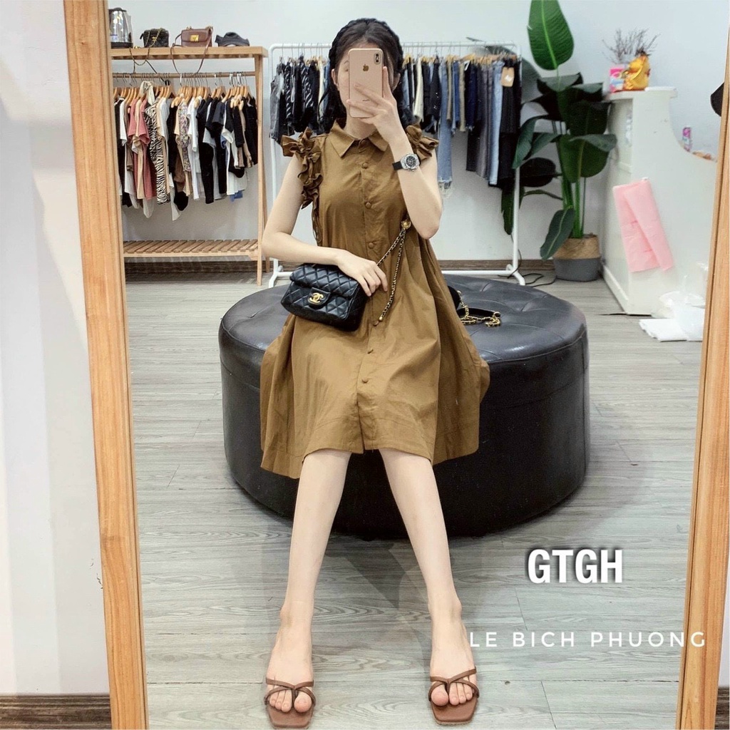 Váy Bầu Công Sở Đầm Bầu Dáng Suông Cổ sơ mi Freesize từ 43-70kg