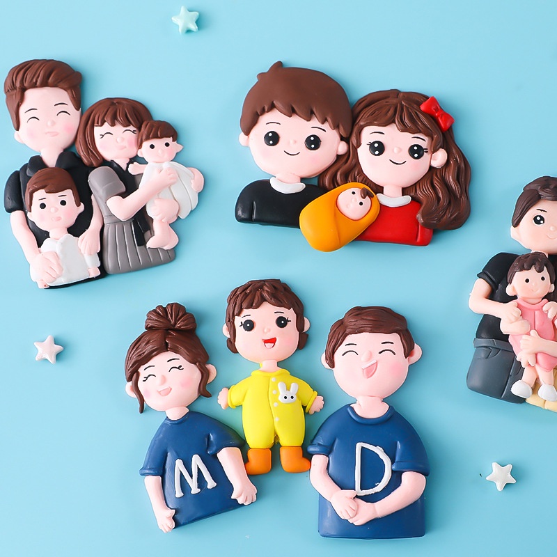 Bộ Dụng Cụ Trang Trí Bánh Kem Bằng Gốm Mềm Hình Gia Đình Cha Mẹ Và Con Gái