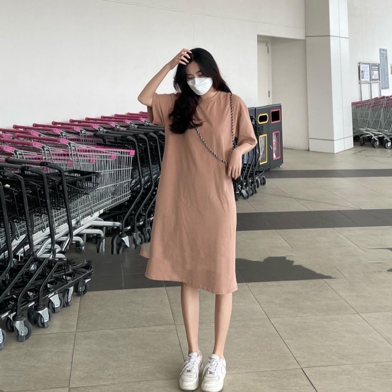 Váy phông trơn dài tay lỡ oversize, đầm dáng suông nữ | BigBuy360 - bigbuy360.vn