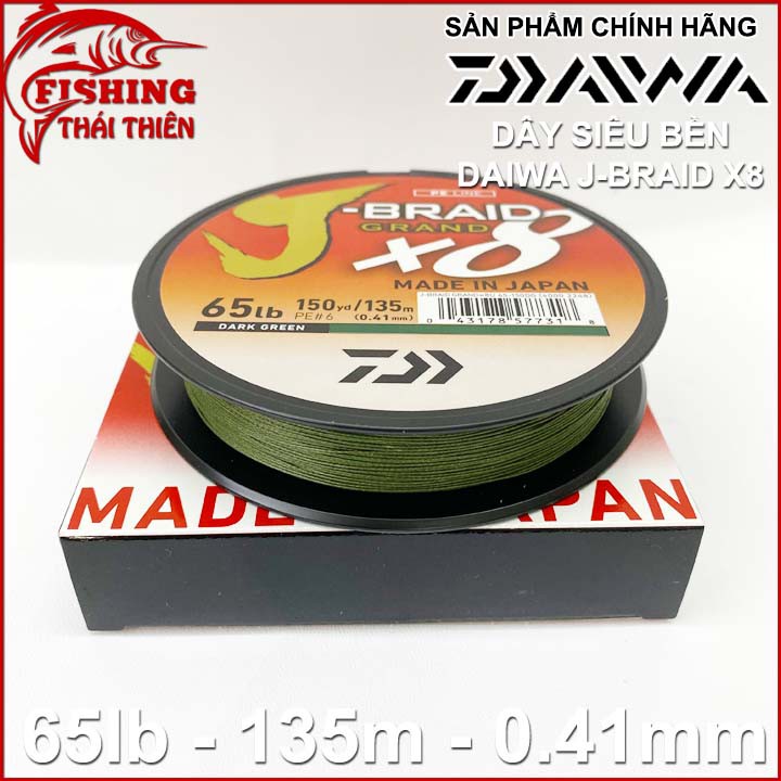 Dây câu, Dù câu cá siêu bền Daiwa JBraid X8 cuộn 135m màu rêu