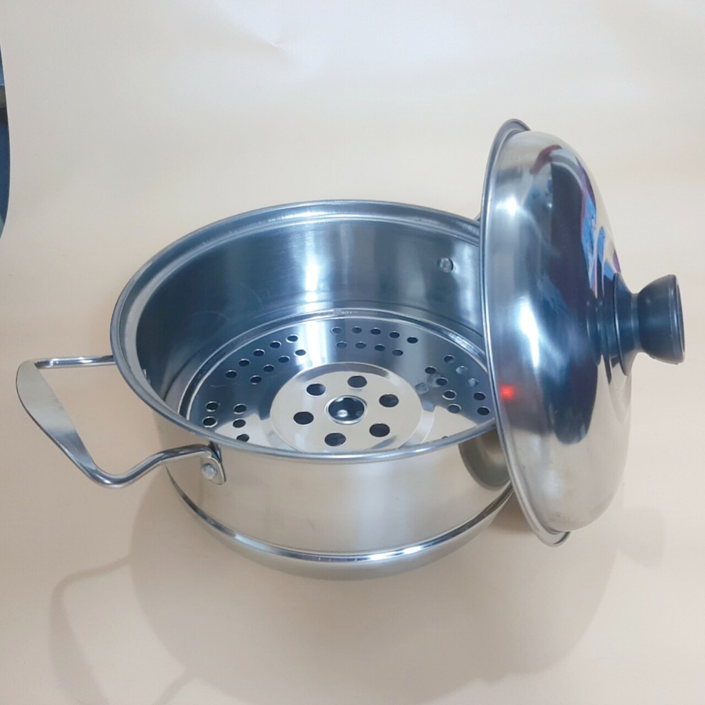 Nồi inox kèm xửng hấp tiện lợi thân cao có nắp đậy kín cao cấp- Nồi hấp mini 21cm inox 1 đáy tiện lợi