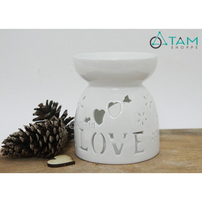 Đèn đốt tinh dầu bằng nến Gốm trắng chữ LOVE cao 10cm số 16 TNS