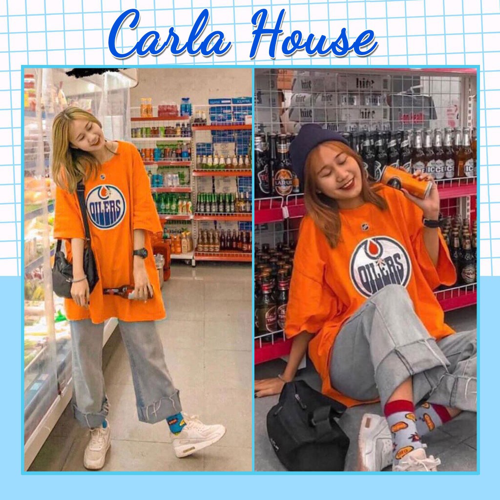 Áo Thun Form Rộng CARLA OILERS Nữ  Phông tay lỡ oversize in chữ cá tính, màu cam nổi bật Ulzzang HOT