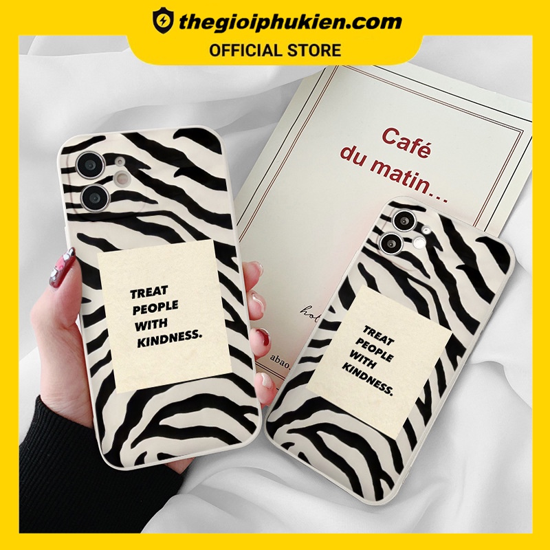 Ốp iphone - Ốp lưng iphone cạnh vuông kindness vân đen dành cho ip 6 đến 14promax - ng050