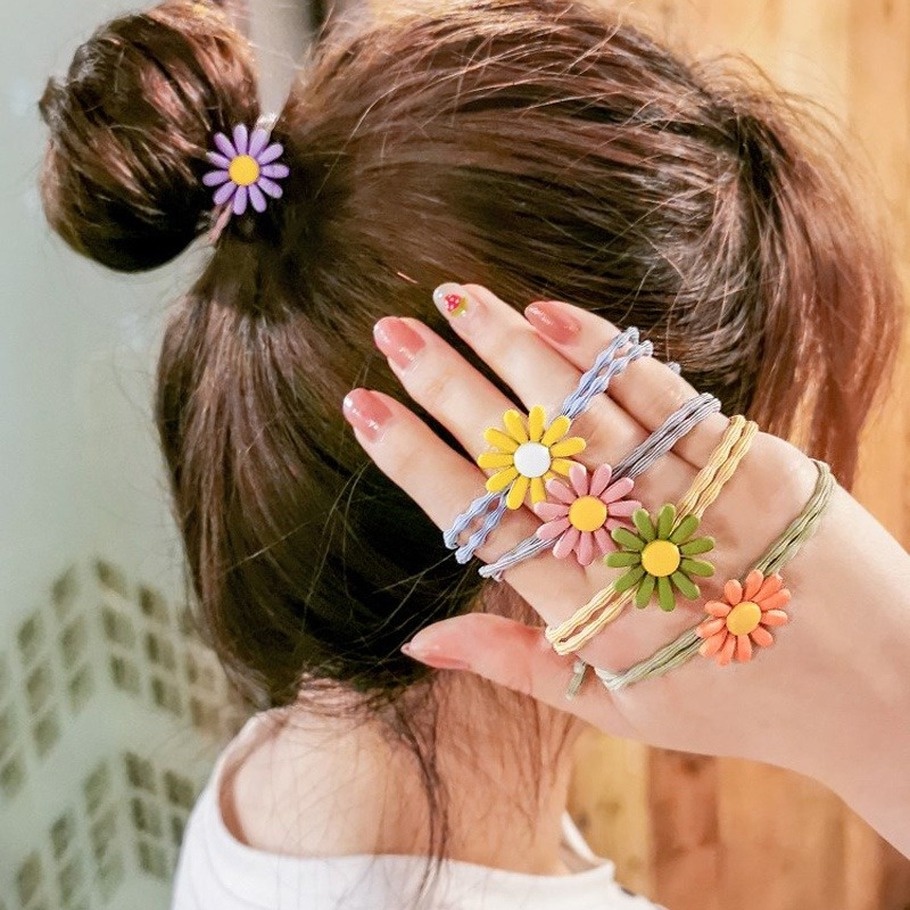 Dây Cột Tóc Cao Cấp In Họa Tiết Hoa Cúc Nhỏ Dễ Thương Phong Cách Hàn Quốc Thời Trang Cho Nữ