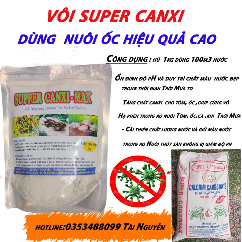 Vôi Super canxi Giúp Ốc Cá Lươn Cứng Xương . Hạ Phèn Nhanh Tăng PH nước Mạnh Cải Tạo Ao Bị Nhiểm Khuẩn Và Phèn