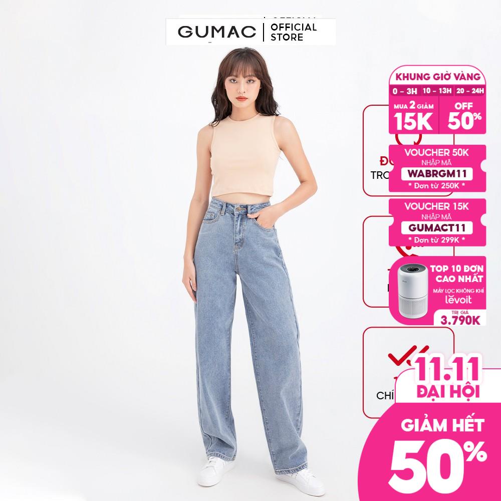 [Mã WABRGB11 giảm 10% đơn từ 250k] Quần jeans nữ ống rộng GUMAC QJB681