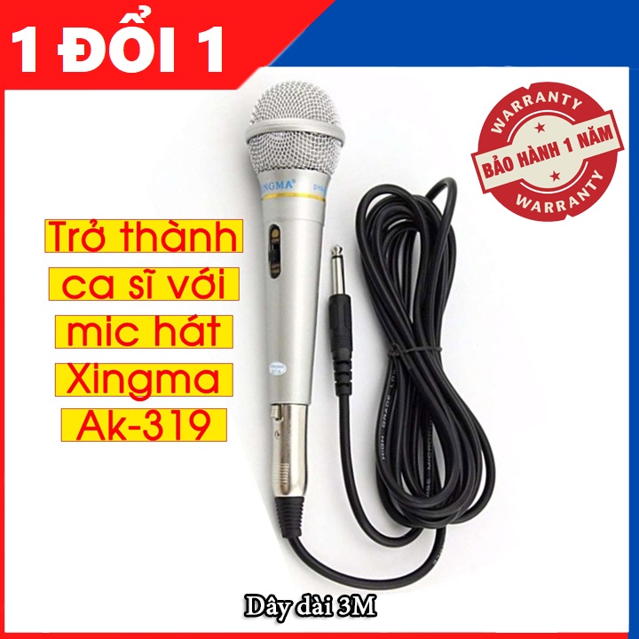 Mic hát Karaoke gia đình Xingma Ak-319 âm thanh trong trẻo sống động, có màng lọc tạp âm, dây dài 3m