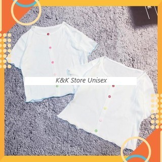 Áo Croptop Ulzzang trơn body cuốn biên đính cúc màu