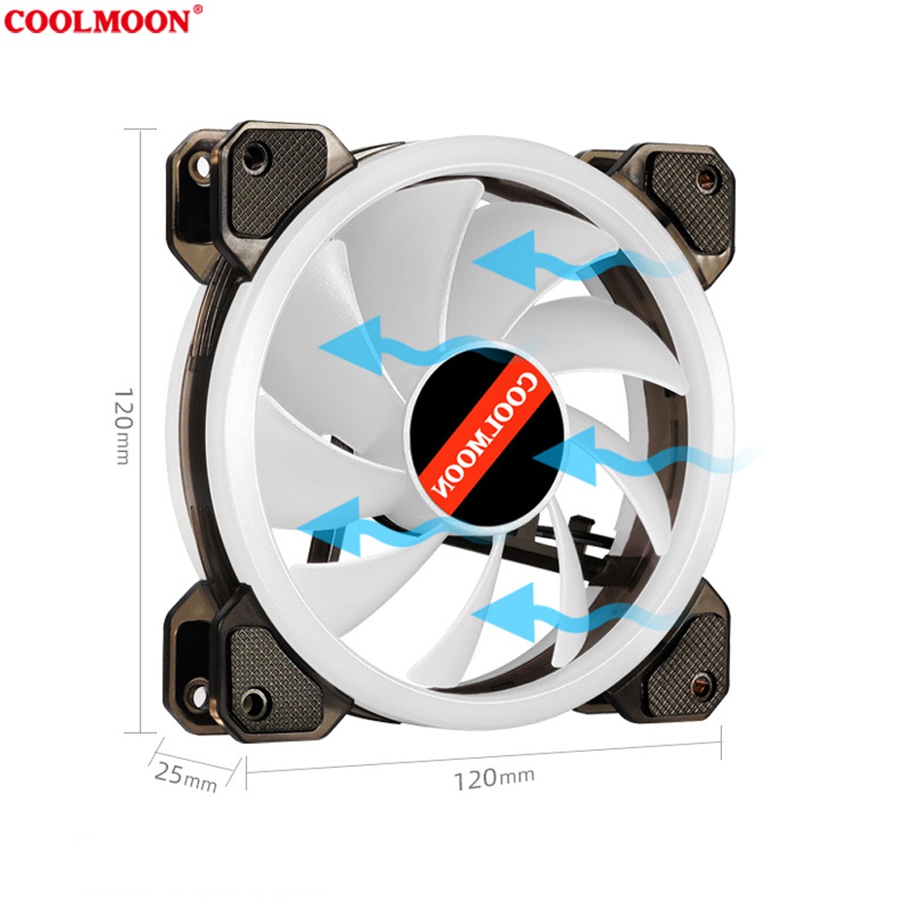 Quạt Tản Nhiệt, Fan Led ARGB Coolmoon X2 &amp; Bộ Hub Coolmoon + điều khiển - Tặng kèm ốc vít