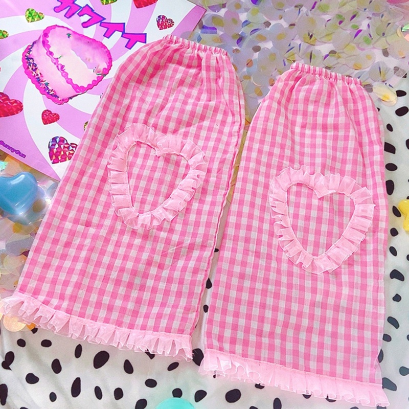 XIXI Tất Ống Chân Giữ Ấm Họa Tiết Caro Hồng Phối Ren Trái Tim Phong Cách Punk Lolita Cho Nữ