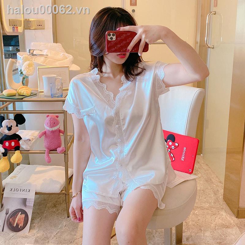 Bộ Đồ Ngủ Tay Ngắn Cổ Chữ V Phối Ren Thời Trang Mùa Hè Cho Nữ