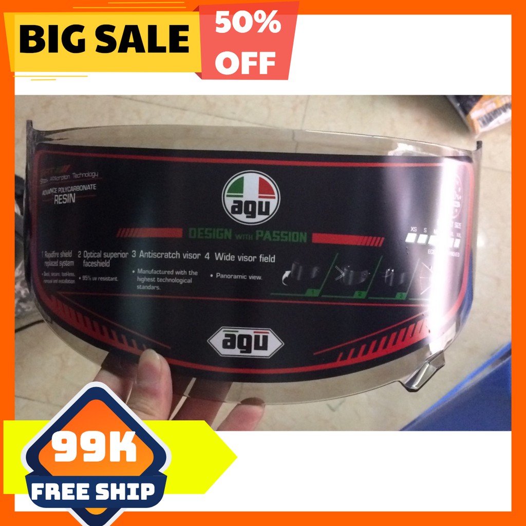 Kính cả mặt gắn mũ bảo hiểm fullface AGU, gắn mũ Royal
