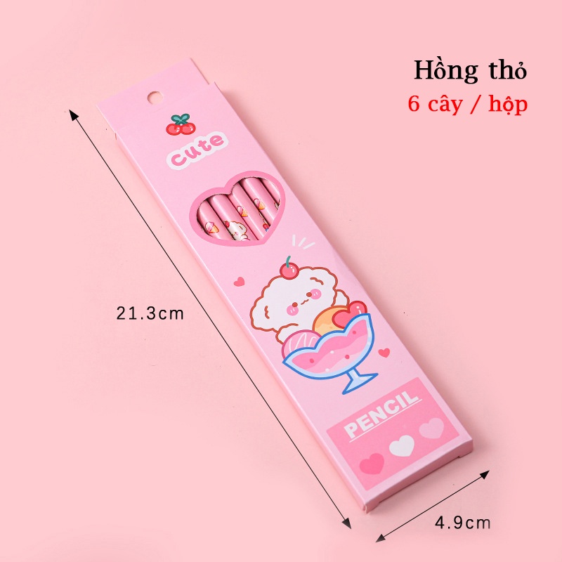 Hộp bút chì HB bằng gỗ hình con vật cute dễ thương 6 cây (19cm)