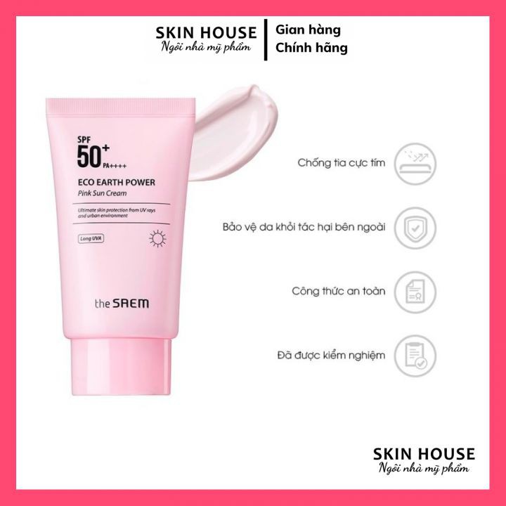 Kem chống nắng The Saem Eco Earth Pink Sun Cream 50g - Kem Chống Nắng Ngăn Ngừa Tia UVA và UVB The Saem Eco Earth