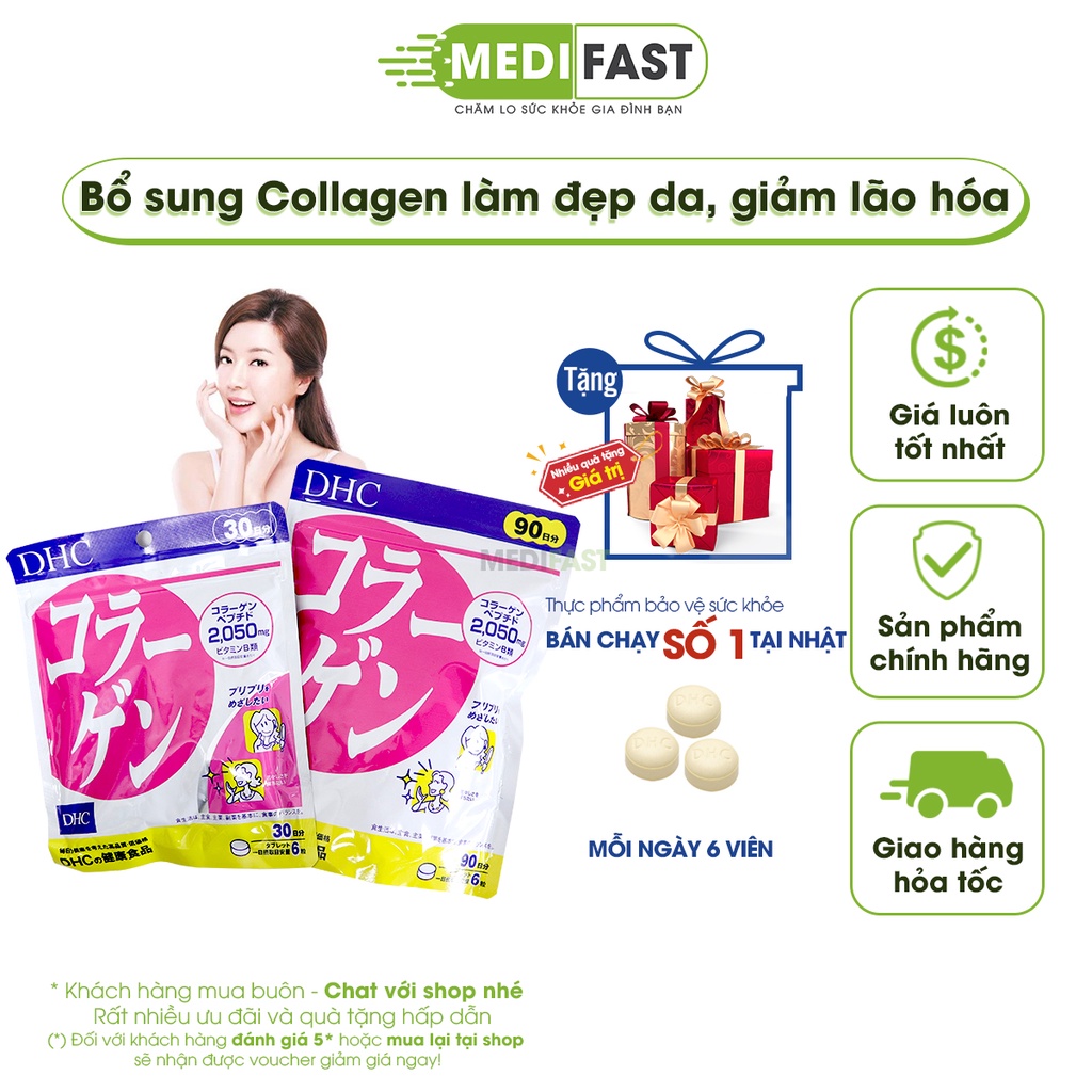 Viên uống collagen DHC chống lão hoá - giảm nếp nhăn - chứa Colagen từ dầu cá, vitamin B1, B2 - Chính hãng DHC NHẬT BẢN