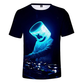 Áo thun tay ngắn in hình MARSHMELLO 3D dạ quang 100-170cm cho bé trai