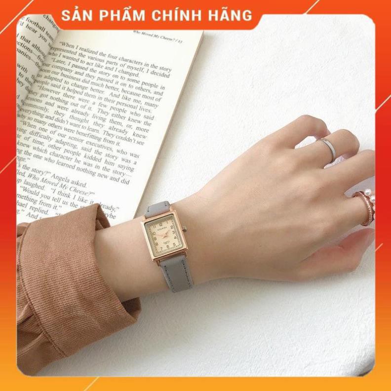 Đồng hồ nữ Gaiety dây da mặt vuông, phong cách vintage [Uy Tín Về Chất Lượng]