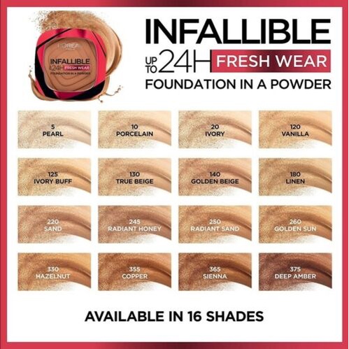 Phấn Nền Kiểm Soát Dầu Không Thấm Nước Không Xuống Tone Đến 24h L'OREAL Infallible 24h Fresh Wear Powder Foundation