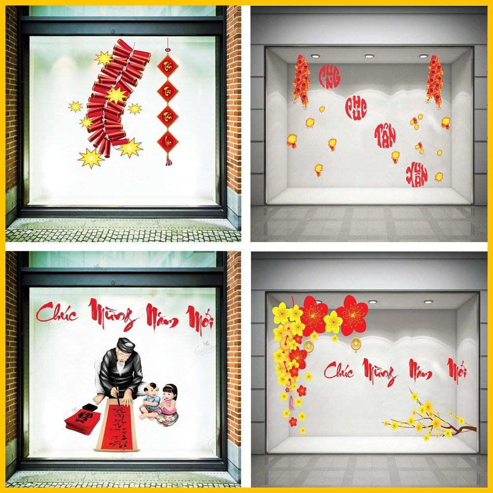 Giấy dán tường trang trí ngày tết Happy new year 2022 - Decal trang trí cao cấp có sẵn keo dán (HN)
