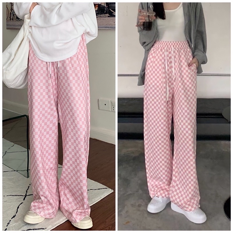 Quần Suông Kẻ Ô Dáng Rộng 5 Màu Cá Tính