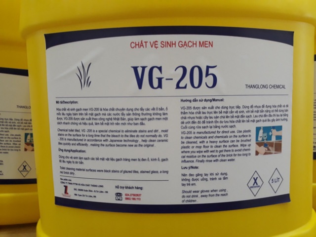 Chất làm trắng gạch men, gạch đỏ,... hết vàng bẩn VG-205 loại 4,5 lít