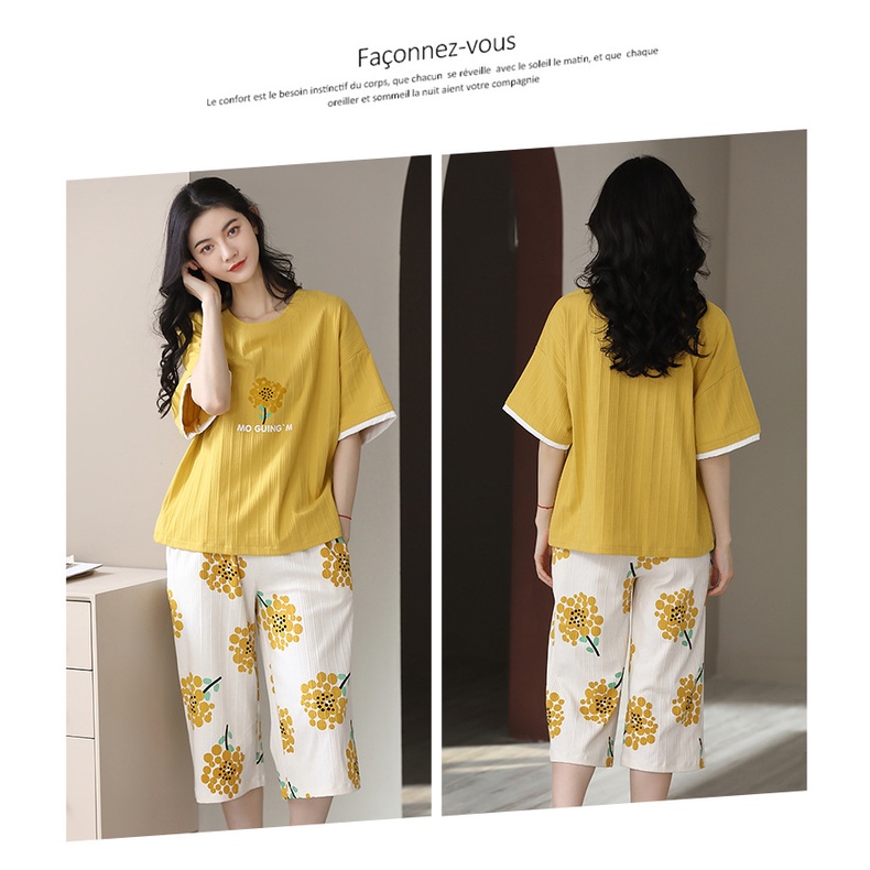 XK8015 Bộ mặc nhà nữ hè quần lửng hàng nhập