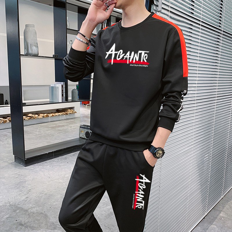 Bộ Đồ Thể Thao Hai Mảnh Áo Thun Tay Dài Quần Dài Thời Trang Đường Phố M-4XL Cho Bé Trai