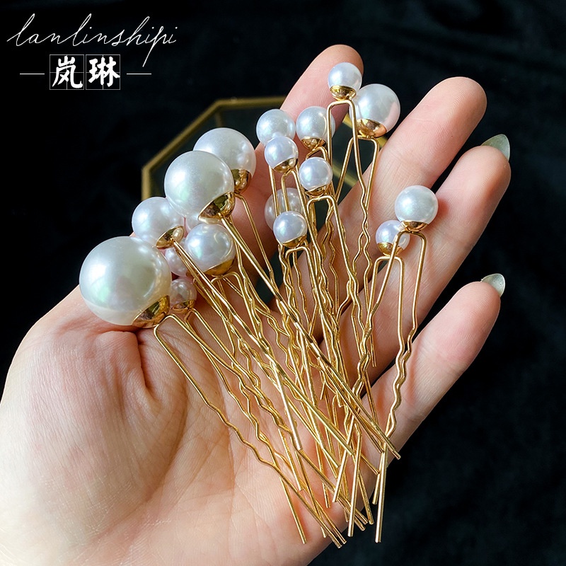 Trâm Cài Tóc Chữ U Đính Ngọc Trai Thủ Công Cho Cô Dâu