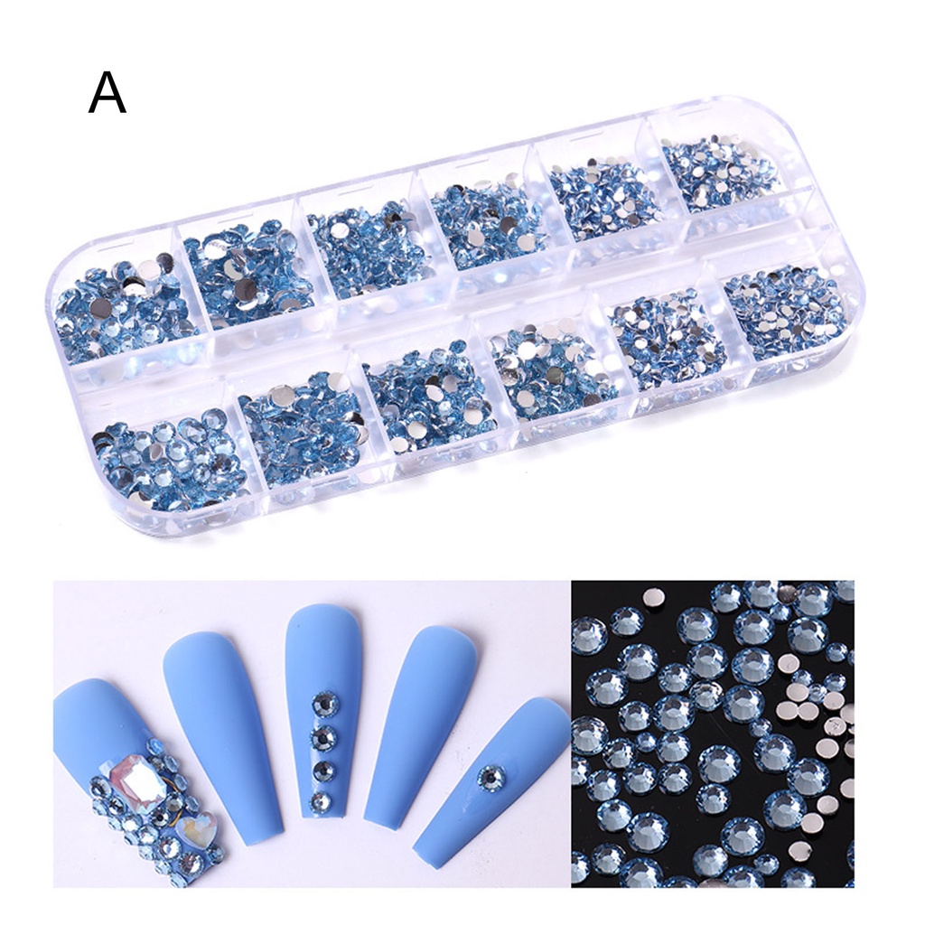 1 Hộp Phụ Kiện Trang Trí Móng Tay Nghệ Thuật Tạo Hiệu Ứng 3D Nhiều Màu Sắc Lấp Lánh Bằng Acrylic 12 Ngăn DIY