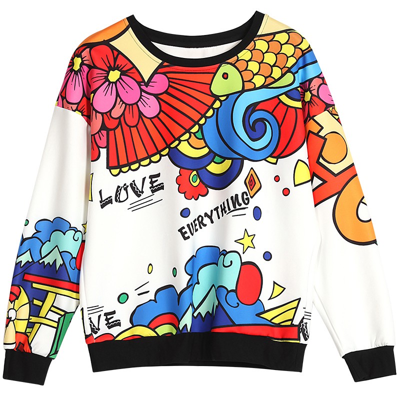 Áo Khoác Sweater Dáng Rộng In Hoạt Hình Kiểu Harajuku Thời Trang Mùa Thu 2017 Cho Nữ