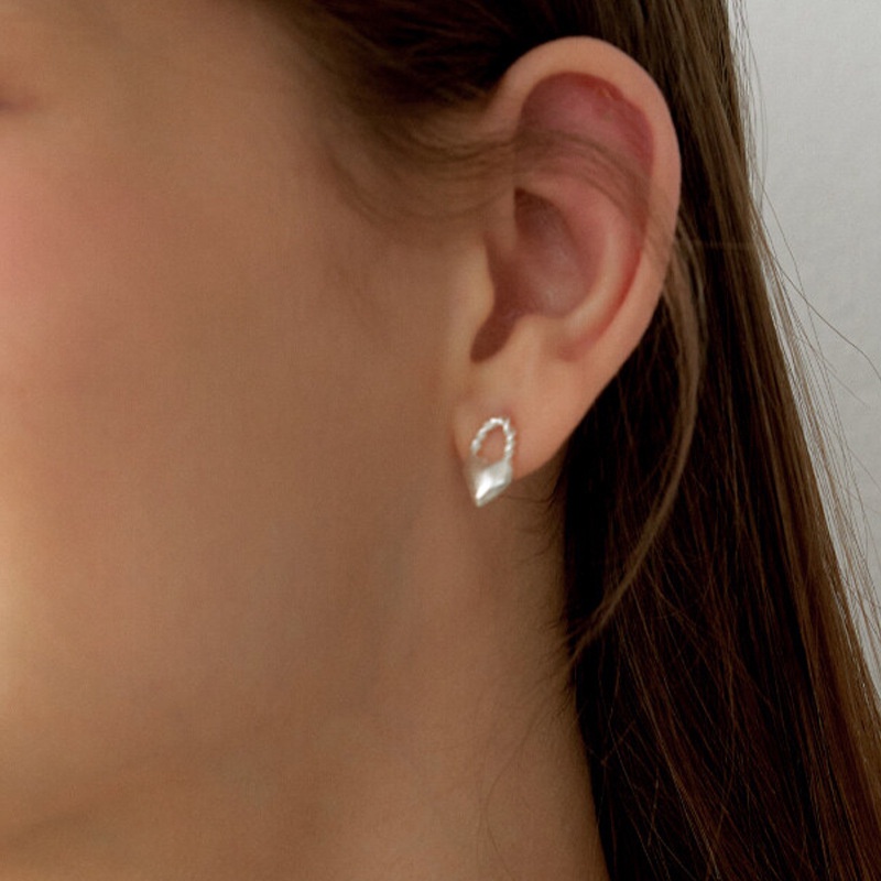 Khuyên Tai Mạ Bạc 925 Hình Ổ Khóa Trái Tim Phong Cách Hàn Quốc Cho Nữ F480