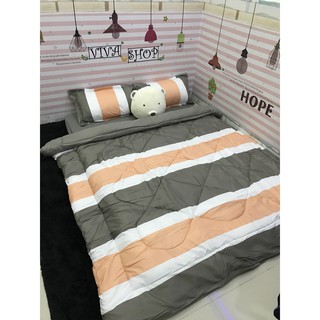 Grap Giường Chần Bông Xám Phối Cotton M6*2M-M8*2M((1 Chăn Phao, 1 Ga, 2 Vỏ Gối Đầu, 1 Vỏ Gối Ôm)