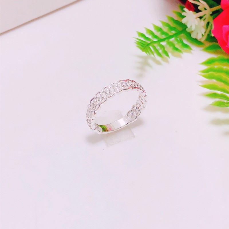 Nhẫn kim tiền nữ Bibi bạc chuẩn gắn đá nhỏ quanh nhẫn - Trang sức bạc cao cấp