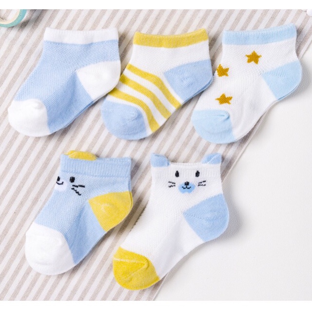 Set 5 đôi Tất vớ cổ vừa điều hòa Kids Socks cho bé sơ sinh từ 0–2 tuổi