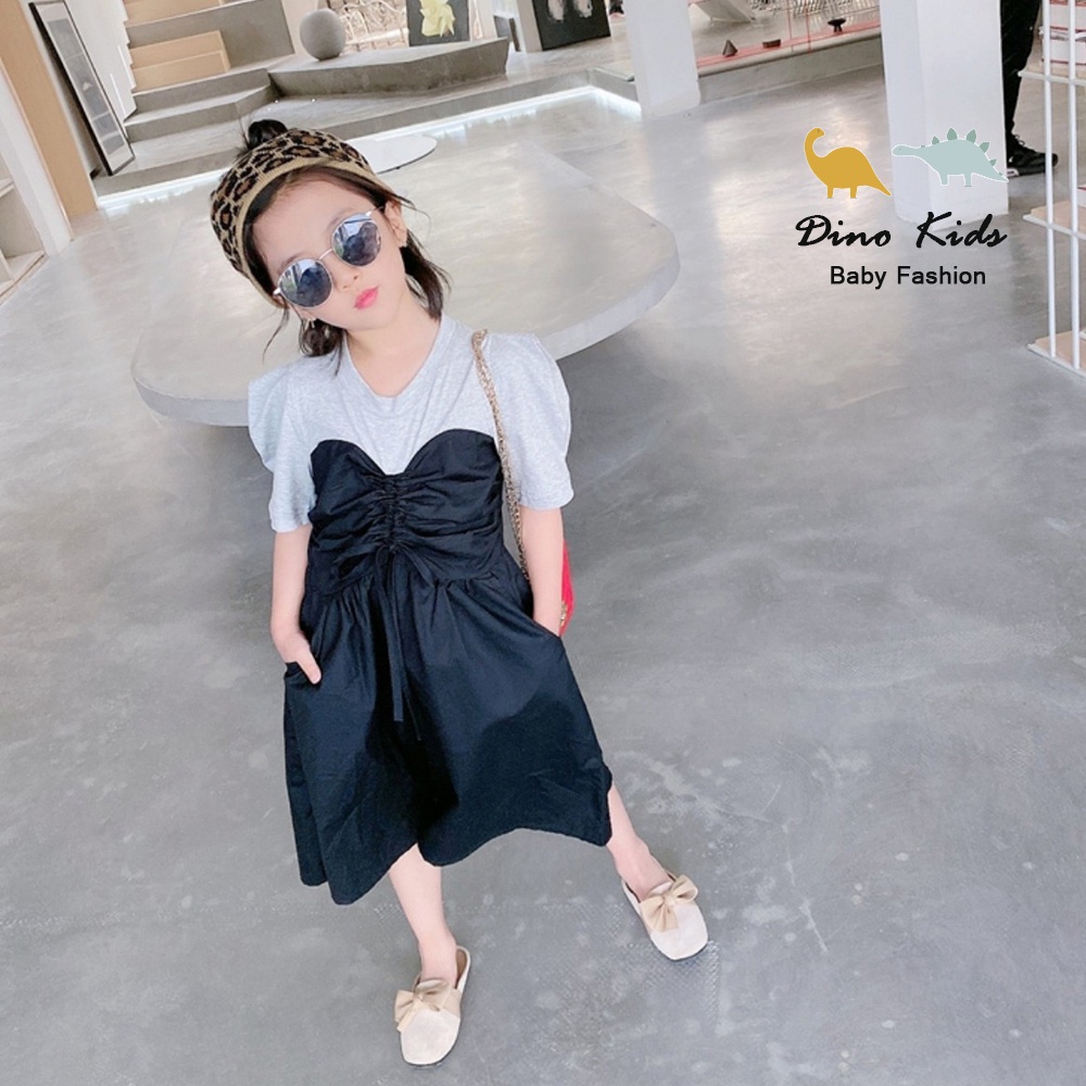 Váy nhún ngực phối tay bé gái, váy phối chun ngực chất vải thô xịn xò cho bé