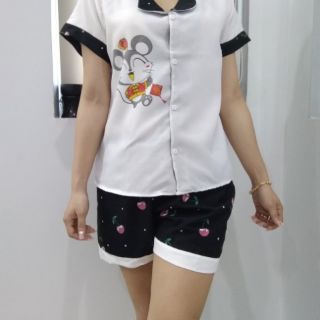 Bộ pizama đùi voan lụa in Hình chuột con