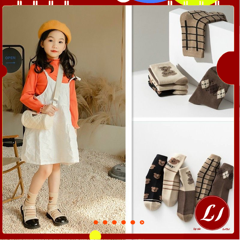 Set TẤT GẤU NÂU trẻ em mềm mịn, giữ ấm chân cho bé 3-10 tuổi