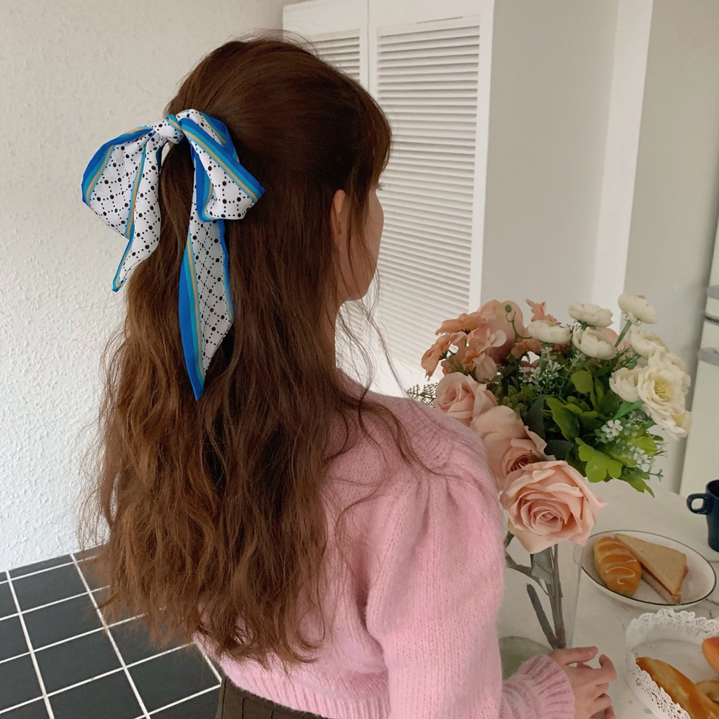 Dây Buộc Tóc Thắt Nơ In Họa Tiết Hoa Phong Cách Pháp Cổ Điển Cho Nữ