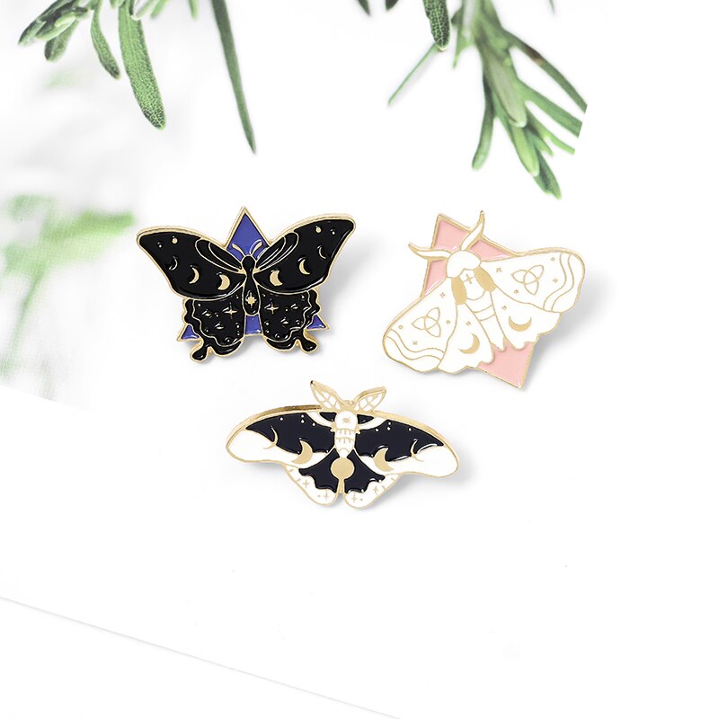 Ghim cài áo QIHE JEWELRY hình bướm và mặt trăng thiết kế thời trang