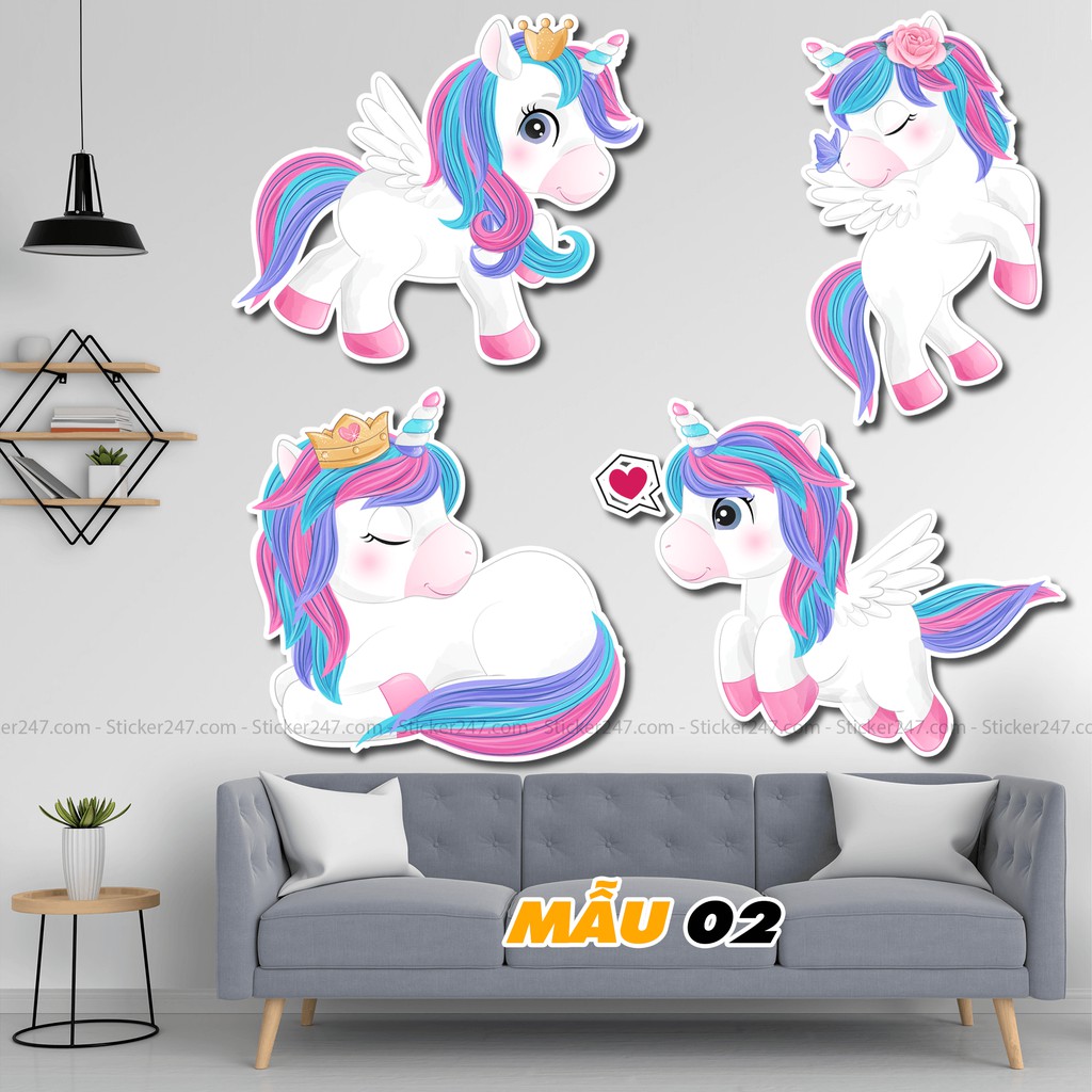 Sticker Unicorn Cute khổ lớn 𝑭𝒓𝒆𝒆𝒔𝒉𝒊𝒑 hình dán Size lớn trang trí quán cà phê, trà sữa, quán ăn, nhà ở, dán tường