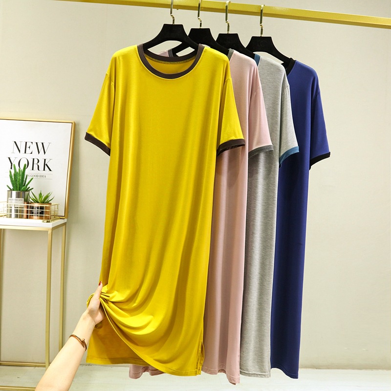 Đầm Tay Ngắn Cổ Tròn Dáng Rộng Chất Liệu Cotton Màu Trơn Thời Trang Mùa Hè Hàn Quốc Cho Nữ